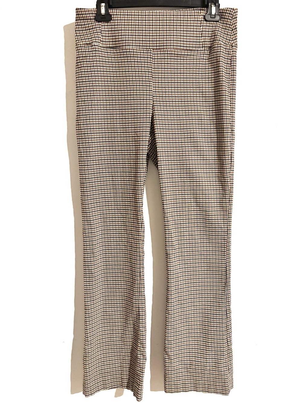D.F.A. New York Size 10 Classic Brown Stretchy Retro Checkered Wide leg Pants